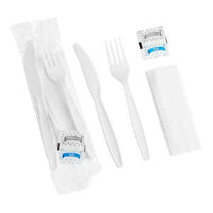 Picture of 5 Piece Heavy Weight White Cutlery Kit (Fork, Knife, Napkin, Salt, Pepper)